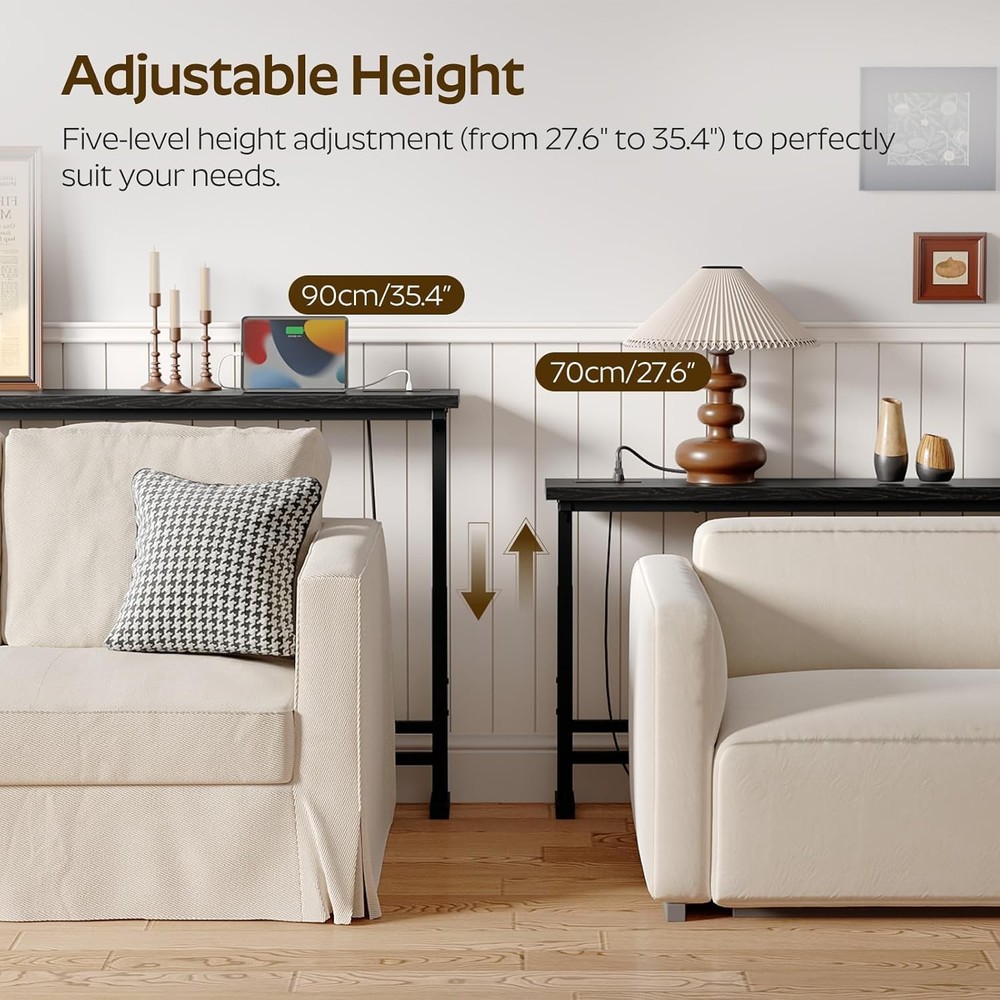 78.7" Console Table Adjustable Height 27.6"-35.4" & Power Outlet Couch Table