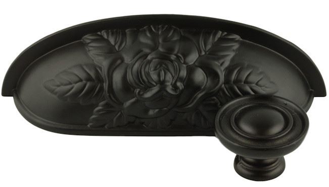 3-3/4" Old Rose Pattern Cup Pull Oil Rubbed Bronze
