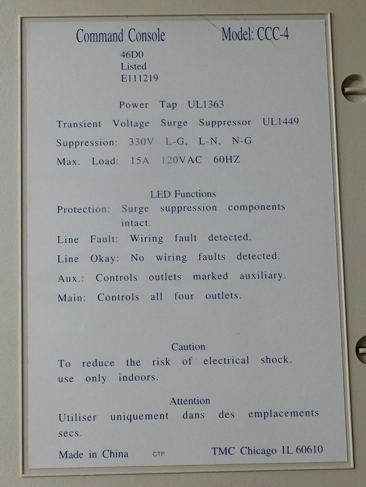 Tripp Lite Command Console CCC-4 Transient Voltage Surge Suppressor, 4-Outlets