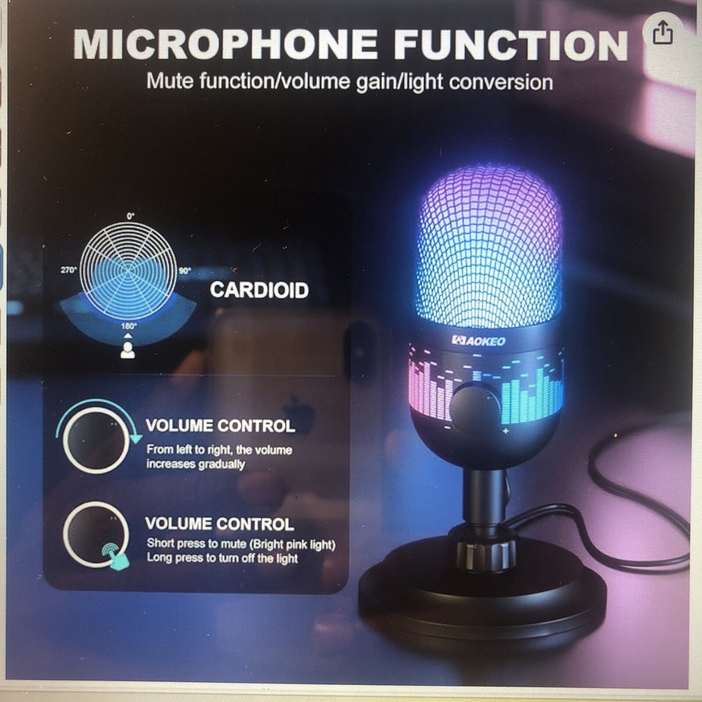 Aokeo Gaming Microphone, USB Computer Microphone for PC, Mac, PS4/5