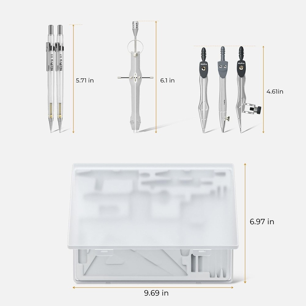 22 PCS Geometry Compass Drafting Tool Set with Case – Rulers, Protractor, Penc