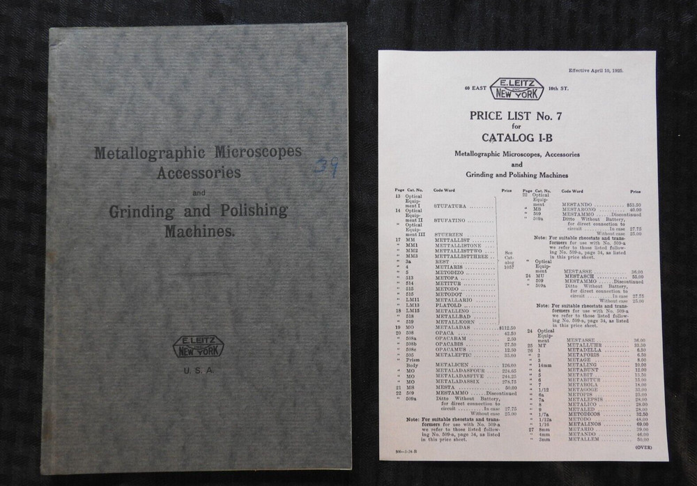 1925 E. Leitz Microscopes Accessory Apparatus Grinding Machines Catalog NEW YORK