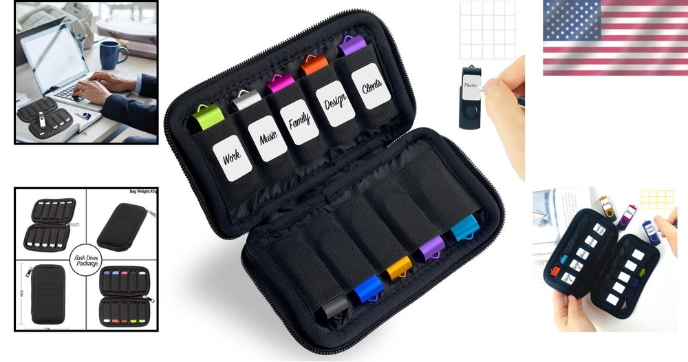 USB Flash Drive Case - 10-Slot Neoprene Holder for Workspace Efficiency