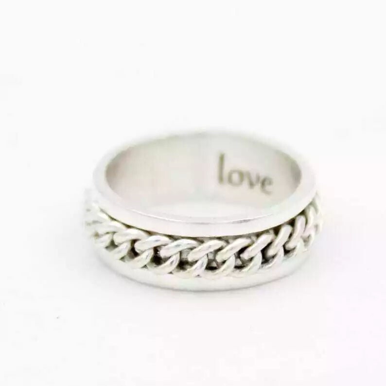 Solid 925 Sterling Silver Spinner Handmade Ring Loose Curb Chain Unique For Him