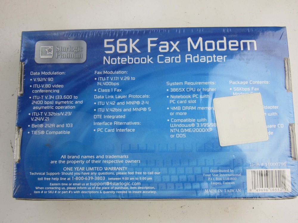 56K Fax Modem Notebook Card Adapter. Starlogic Platinum.