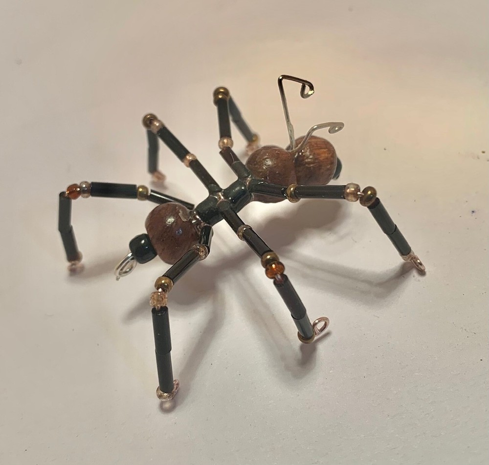 Handmade Wood Bead & Wire ANT