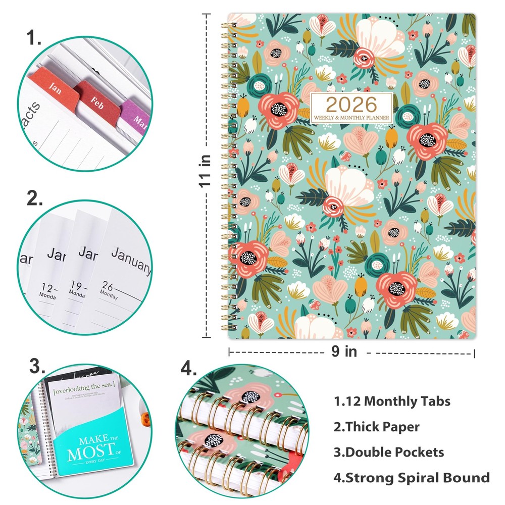 2026 Planner - 2026 Weekly and Monthly, Large, Green