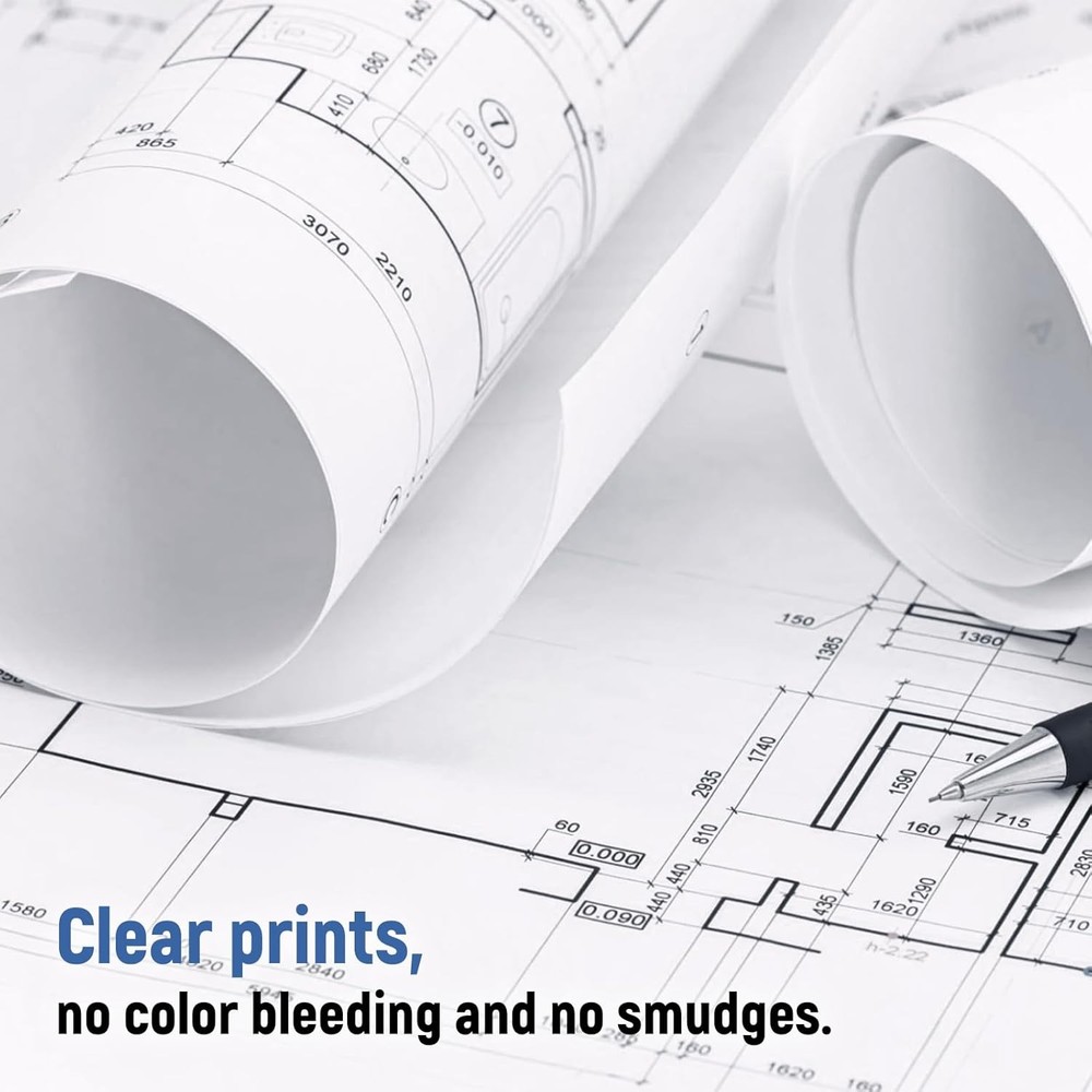 Wide Format Paper Plotter Paper 4 Rolls 24 in x 150 ft CAD Bond Rolls 2"Core