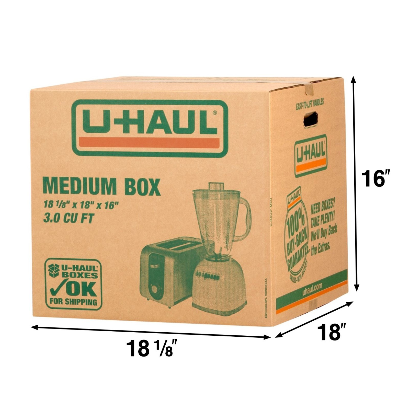 Medium Shipping & Moving Boxes - 10 Boxes with Handles-18”1/18 X 18” X 16”