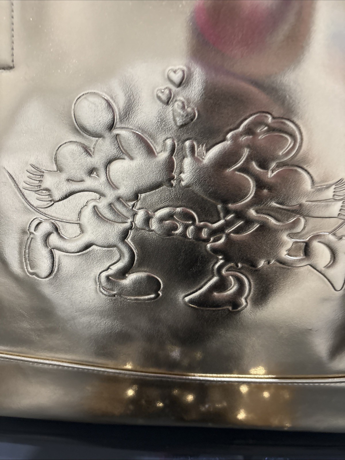 Disney Parks Mickey & Minnie Kissing Skating Gold Heart Briar Large Tote Bag NWT