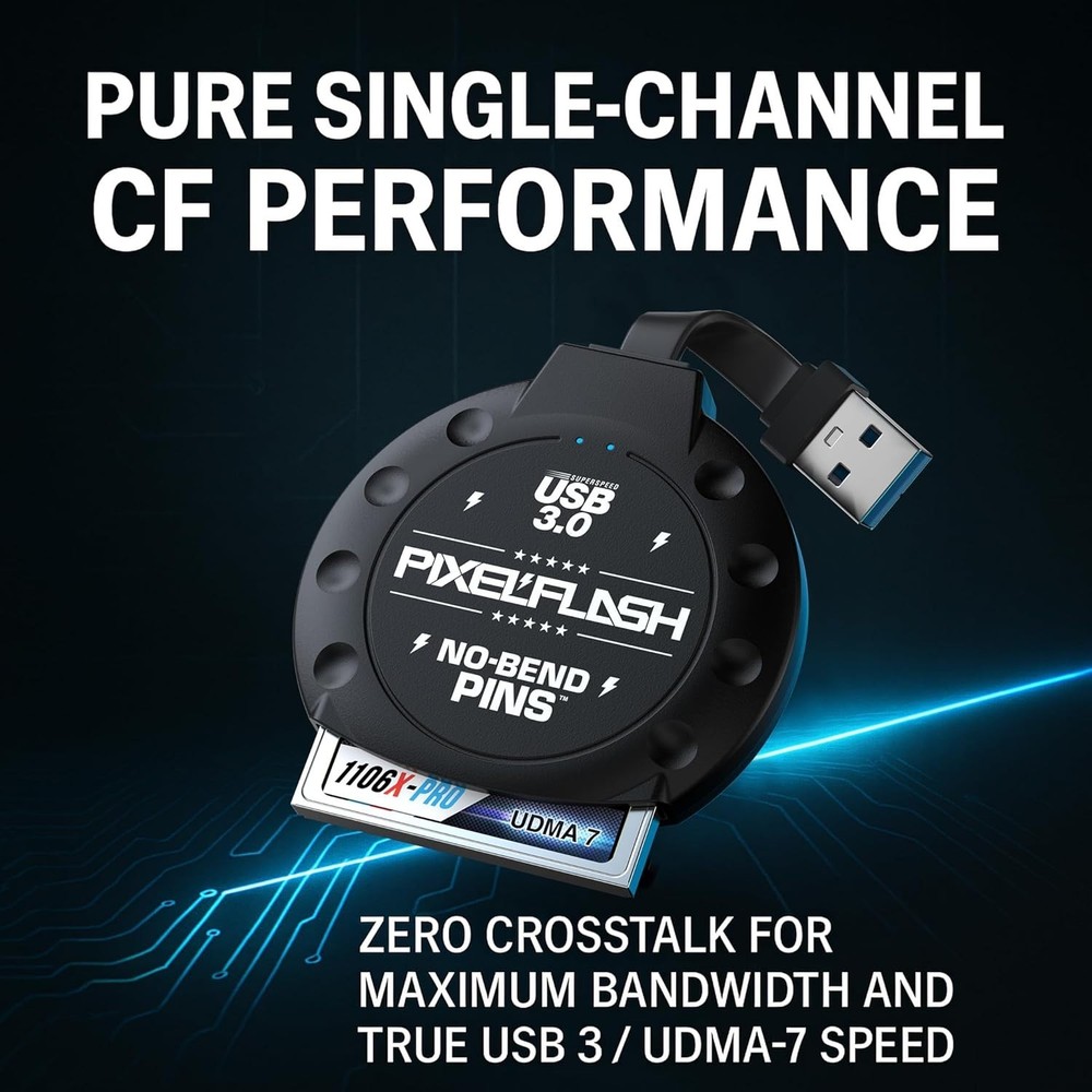 PixelFlash No-Bend Pins CF Reader USB 3.0 Adapter UDMA7 Compact Flash 2" Cable
