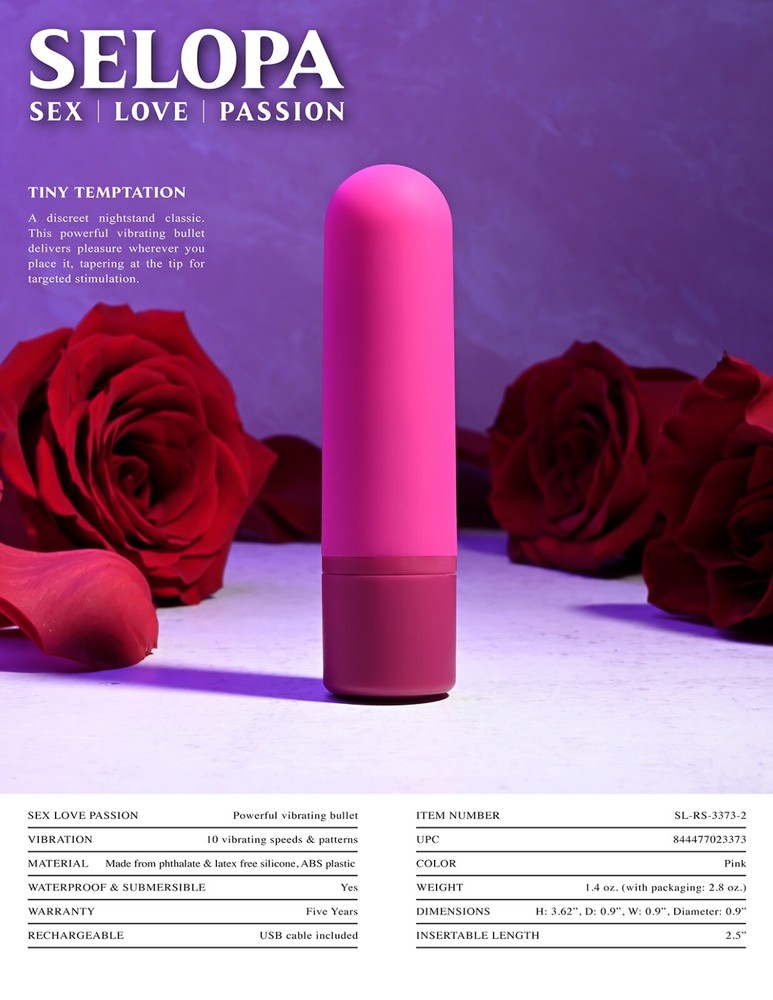 Selopa Tiny Temptations Pink Powerful Silicone Bullet Vibrator, New