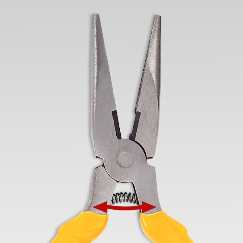 4.5" Spring Loaded yellow Handle Pointed Nose Plier Hand Tool