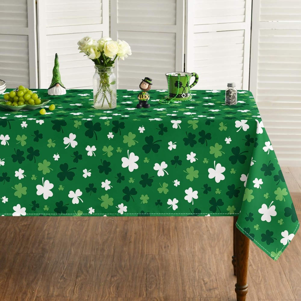 St. Patrick's Day Tablecloth 52×70 Inch Rectangular, Spring Shamrock Green Le...
