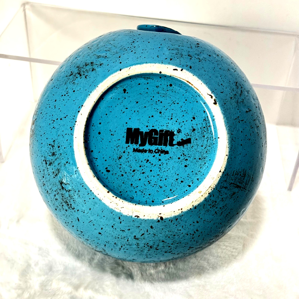 Handmade Rustic Turquoise Ceramic Round Sewing Tools Organizer/Knitting Yarn Bow