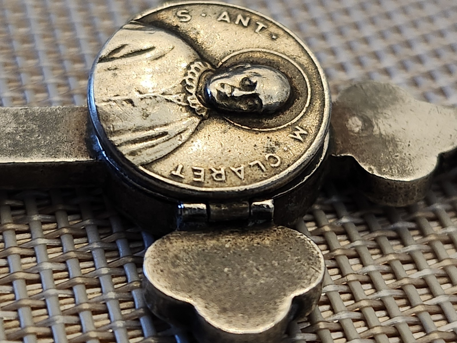 Antique Silver St. Anthony M. Claret Catholic Reliquary Relic Crucifix