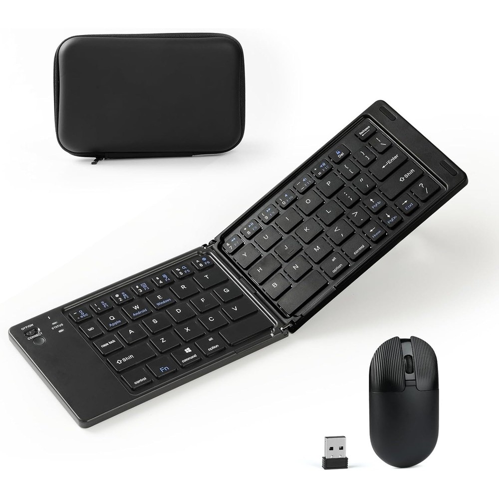 Foldable Keyboard Mouse Combo Bluetooth 5.0 2.4G USB-C Rechargeable