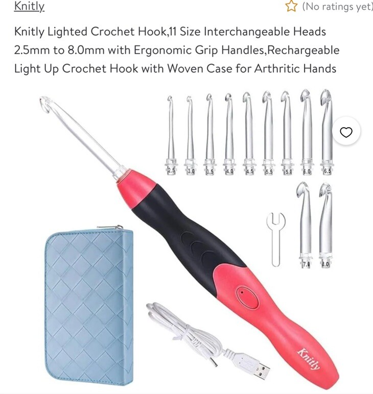 Kingly lighted crochet hook. 11 Size Interchangeable Heads. NEW