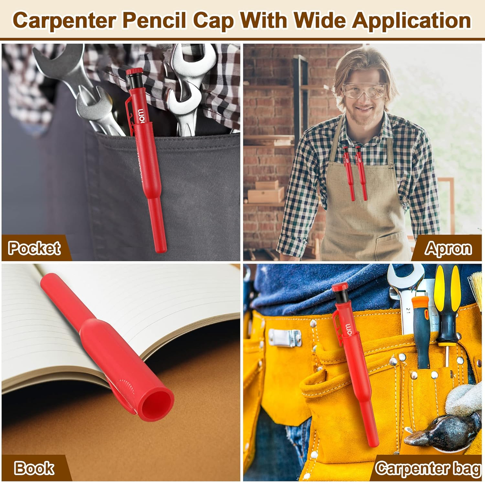 2 Pack Solid Carpenter Pencils with Pencil Cap and 18 Refills, Long Nose Deep...
