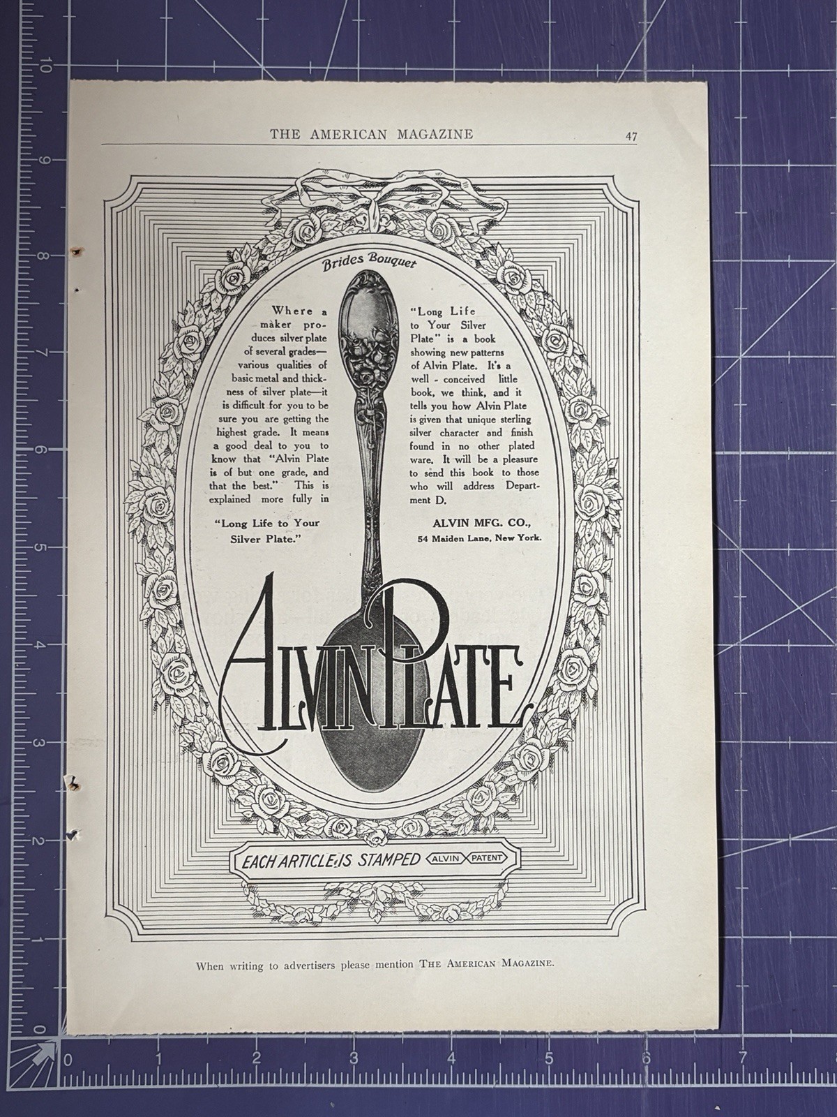 1910 PRINT AD ALVIN PLATE BRIDES BOUQUET PATTERN ALVIN MFG COMPANY