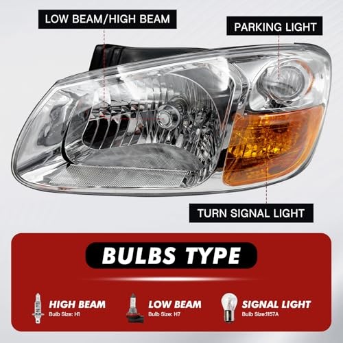 Headlight Assembly Compatible with 2007 2008 2009 Kia Spectra Driver Left Side