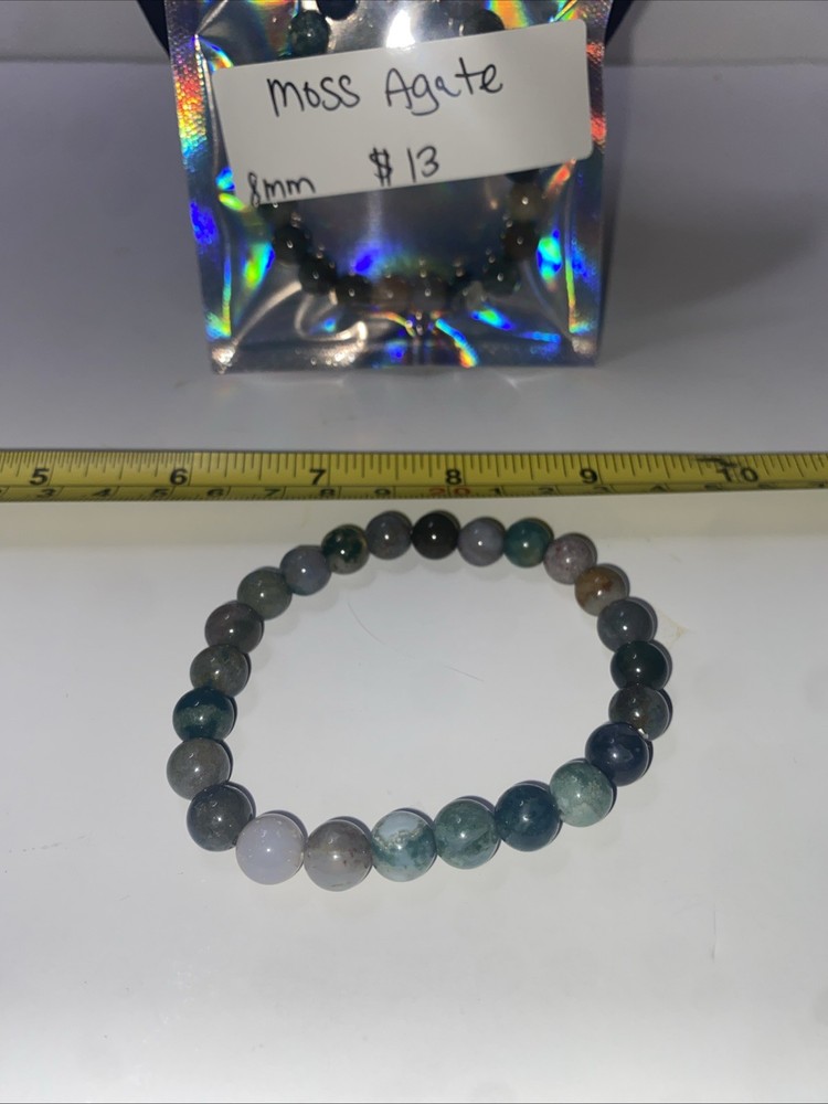 Natural Moss Agate Bracelet Gemstone Beaded Artisan 8mm Stretch Stackable New