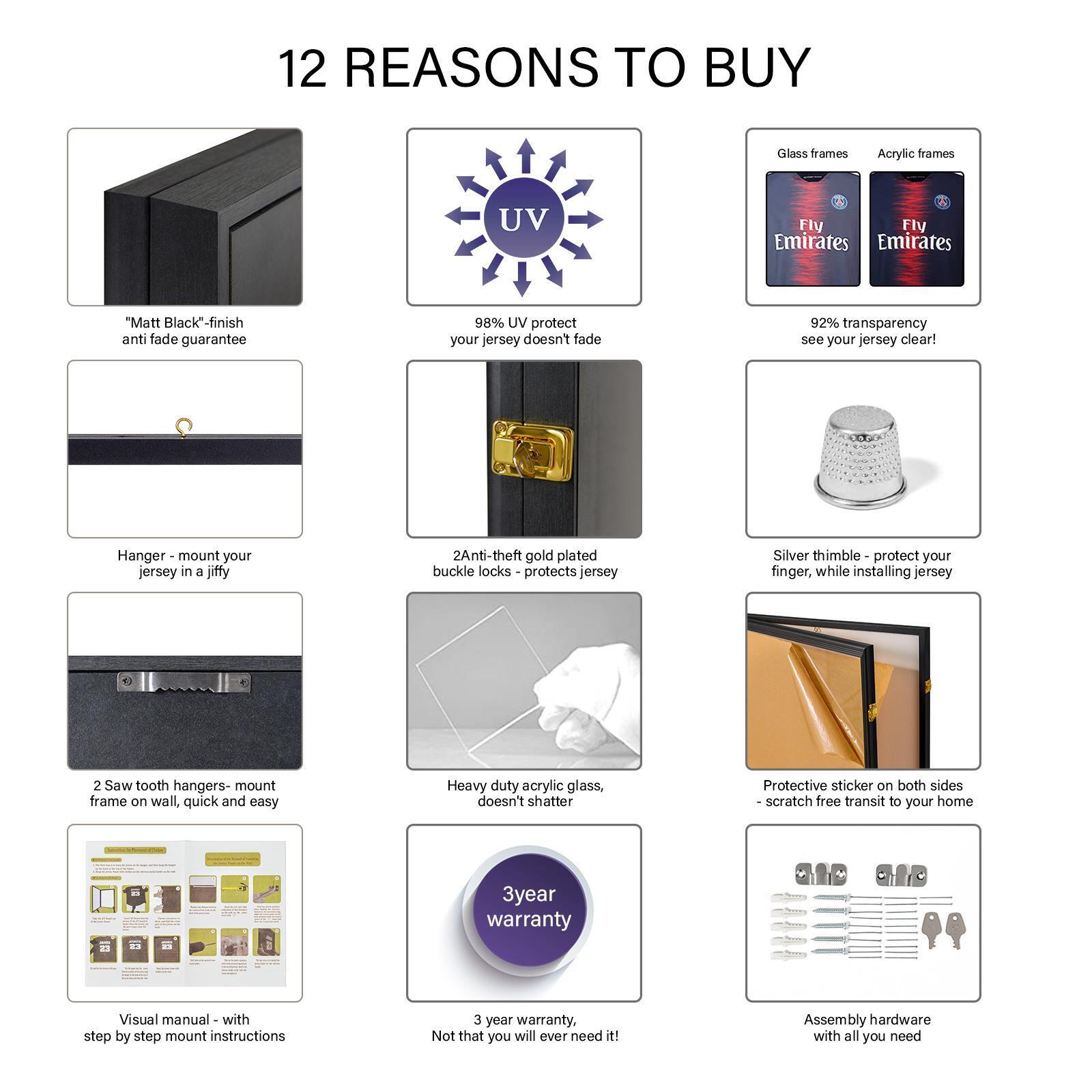 Football Jersey Display Frame Case Pro UV Box Lockable with UV Protection Hanger