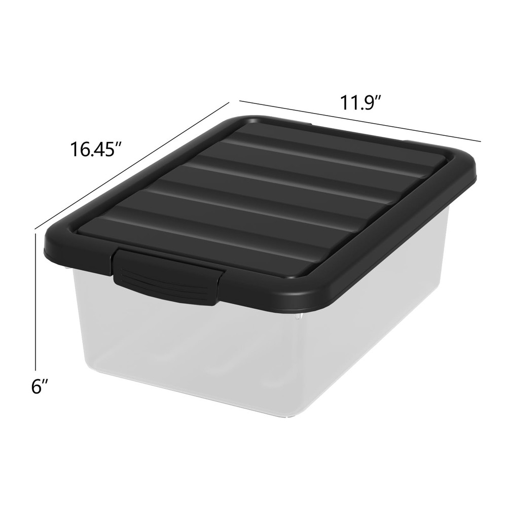 14 Quart Plastic Stackable Storage Bin Clear Box Black Lid Pack of 2 Basic
