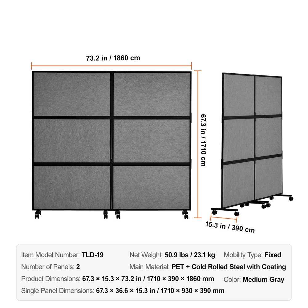 Uimoso Acoustic Room Divider Partition Panel Privacy Screen 2 Pack Medium Gray
