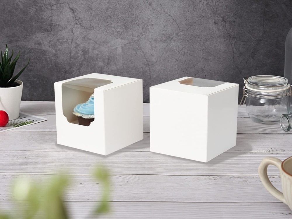 60 Pcs Cupcake Boxes Individual White with Insert, Auto Popup Single Cupcake ...