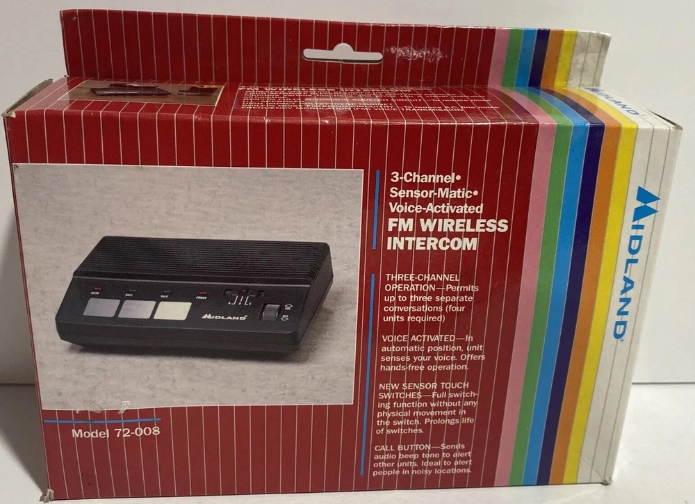 Midland 3 Station-sensor Matic-Voice Activated-Fm Wireless Intercom-New