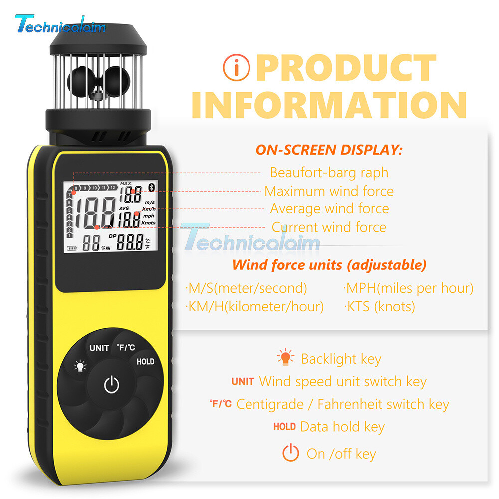 HP-881M Handheld Mini Anemometer 360 Degree Rotation Backlight Dual Temperature-