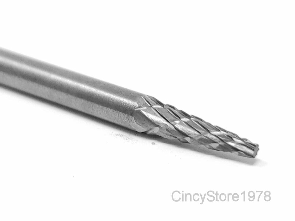SM41D Cone Shape SOLID Carbide Burr Bur Cutting Tool Die Grinder Bit 1/8"