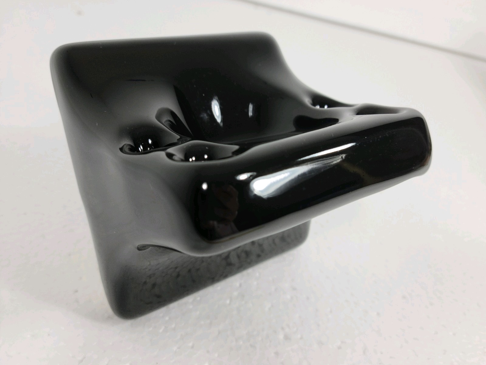 Vintage Black Ceramic Tile Toothbrush Holder Tumbler Cup Tray Mid Century Modern