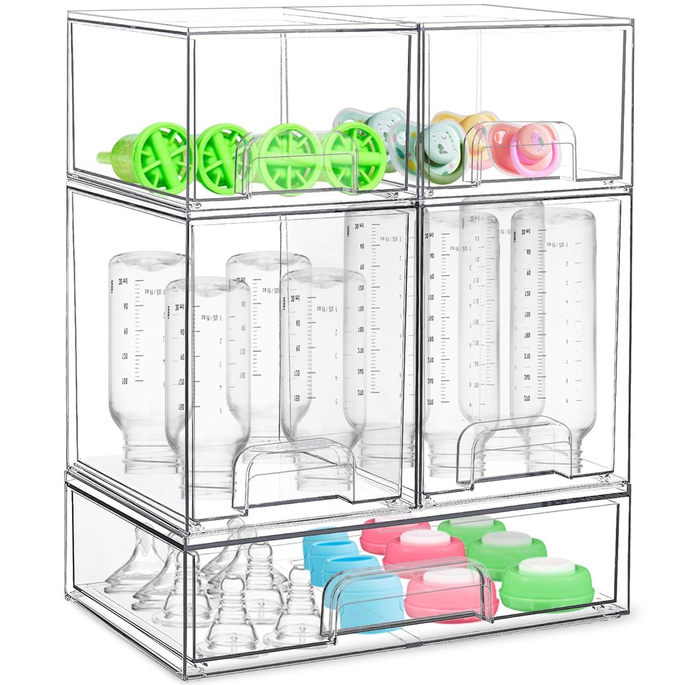 Baby Bottle Organizer for Countertop with Dust Protection, 5Pack Stackable Ba...