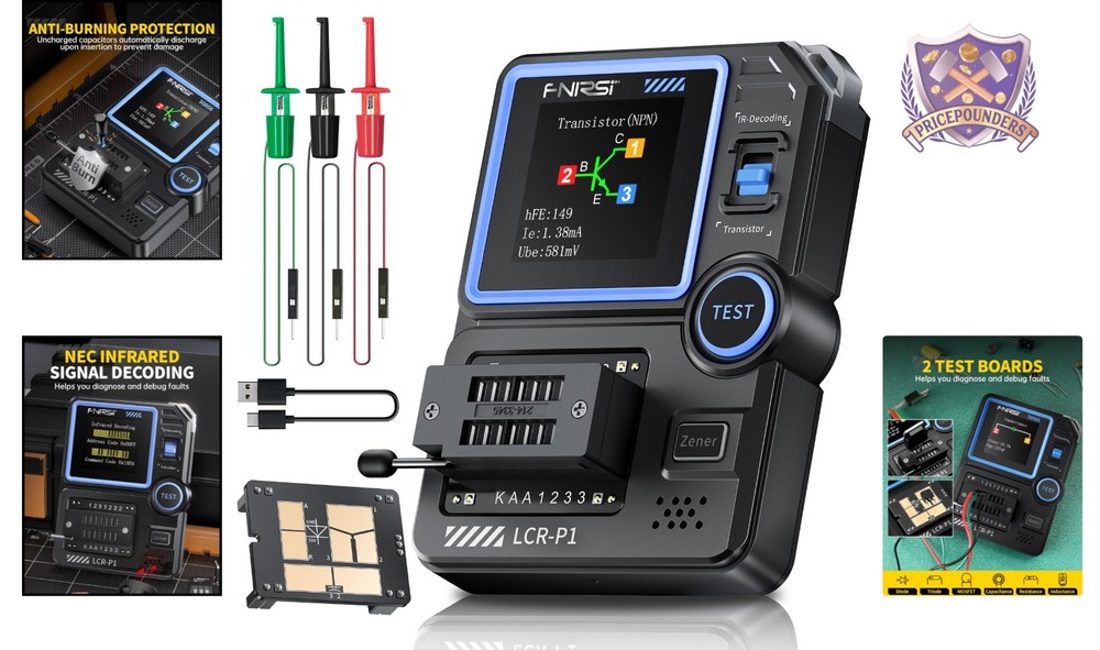 Transistor Tester Capacitor ESR Meter with Color Display for Electronic Compo...
