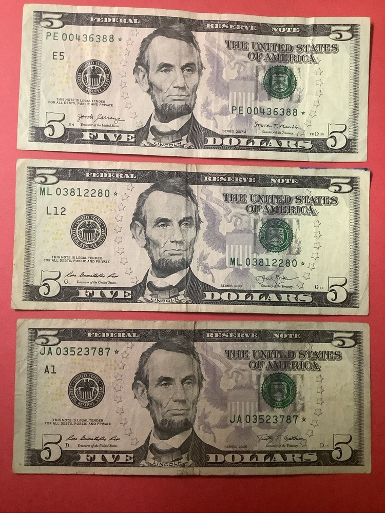 One Replacement ☆ Star ☆ Note $5 Five Dollar Bill ☆ Fancy Serial Number