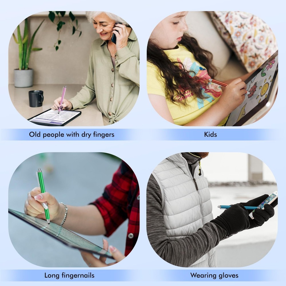 Stylus Pens for Touchscreens, 10 Pack with 20 Replacement Tips, Multicolor