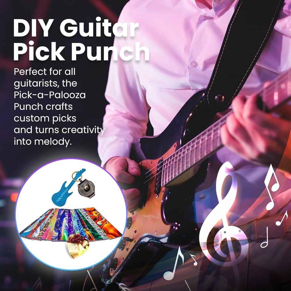 Guitar Pick Maker Kit with Key Chain & Artwork Strips - Create Unique Picks