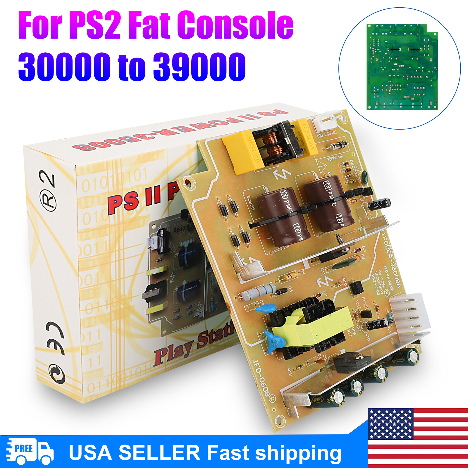 For PS2 Fat Console Built-in Power Supply Board Motherboard 30000 to 39000 US