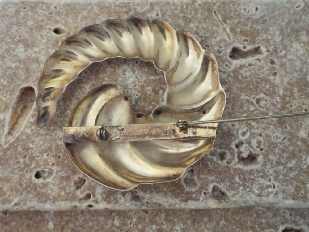 Mexican .925 Silver Cornucopia Pin Brooch With Taxco Hallmarks