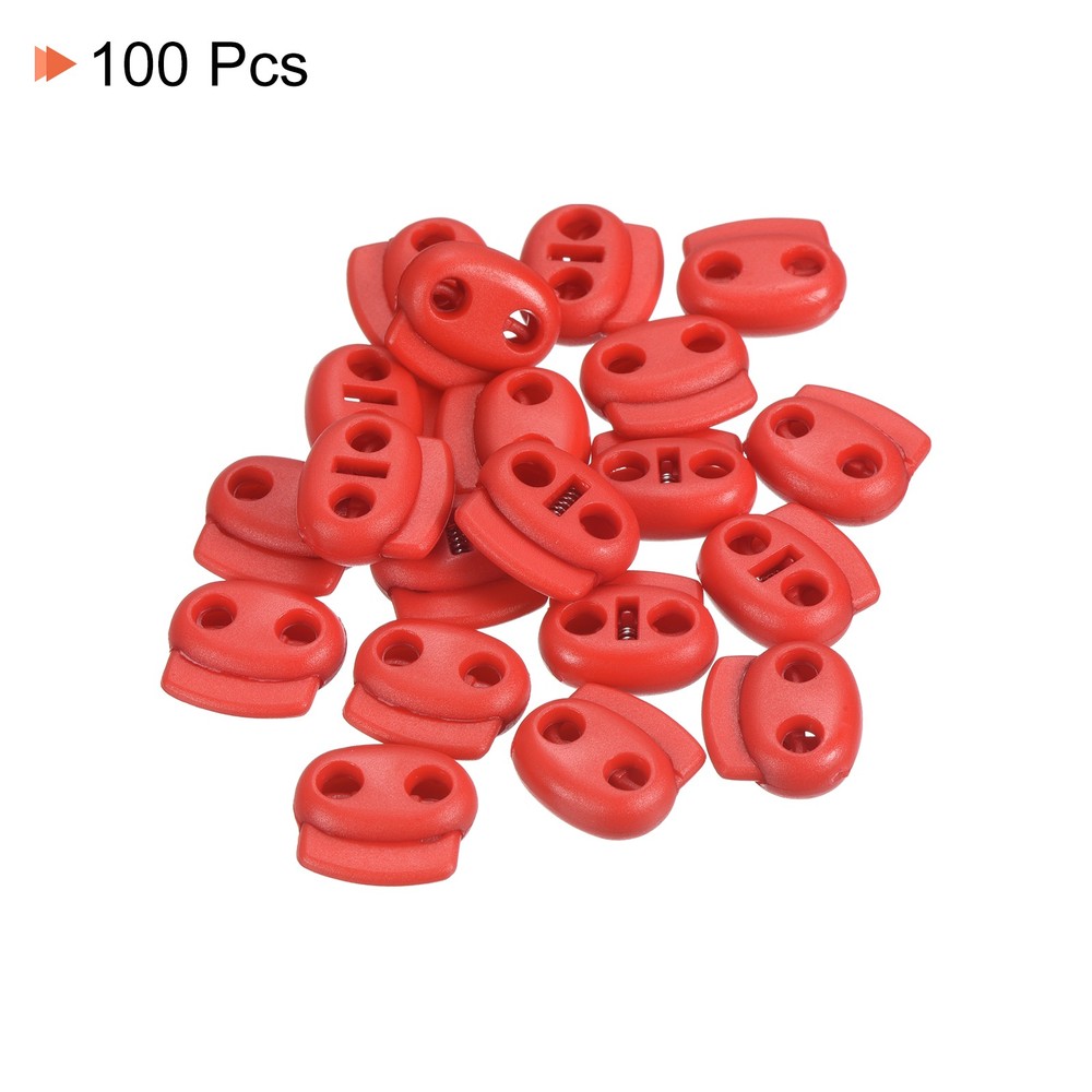 0.7x0.8" Cord Locks, 100 Pack Double Hole Spring End Toggle Stopper, Red