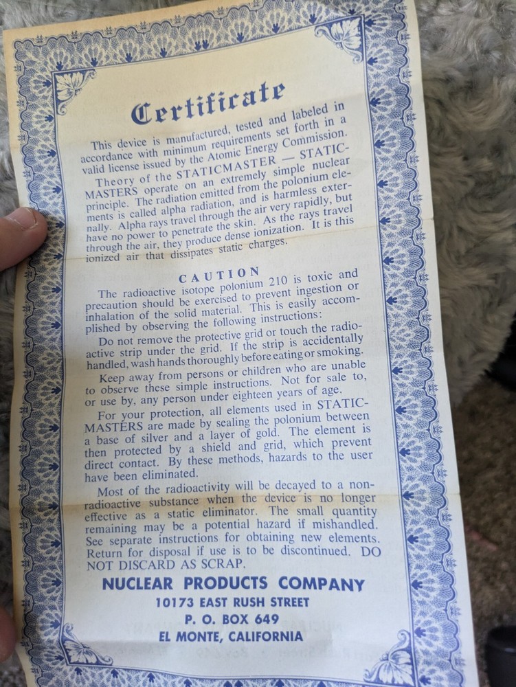 Vintage StaticMaster Brush With Instructions Certificate Plastic Case