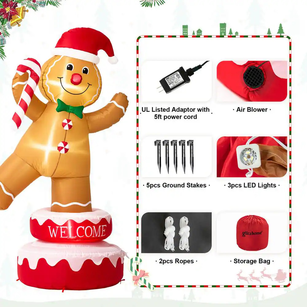 6 Ft. Lighted Inflatable Rotating Gingerbread Man Decor
