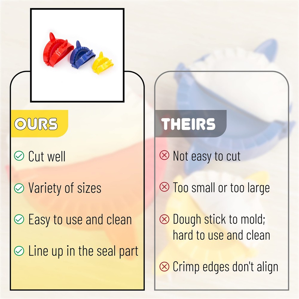 BTaT- Dough Press Set, 3 Pack, Dumpling, Empanada, Pastry Assorted Colors 1