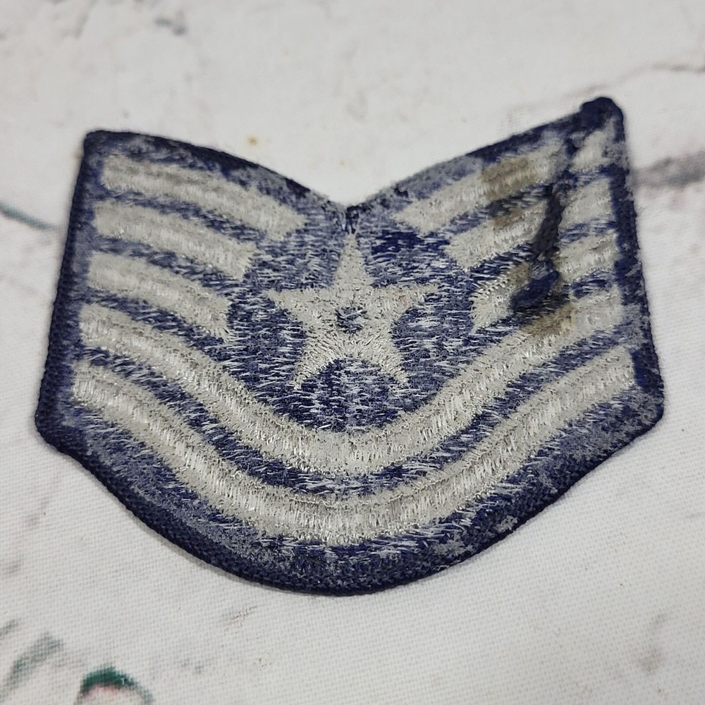US Air Force Master Sergeant Chevron Rank Patch Blue & Silver Embroidered