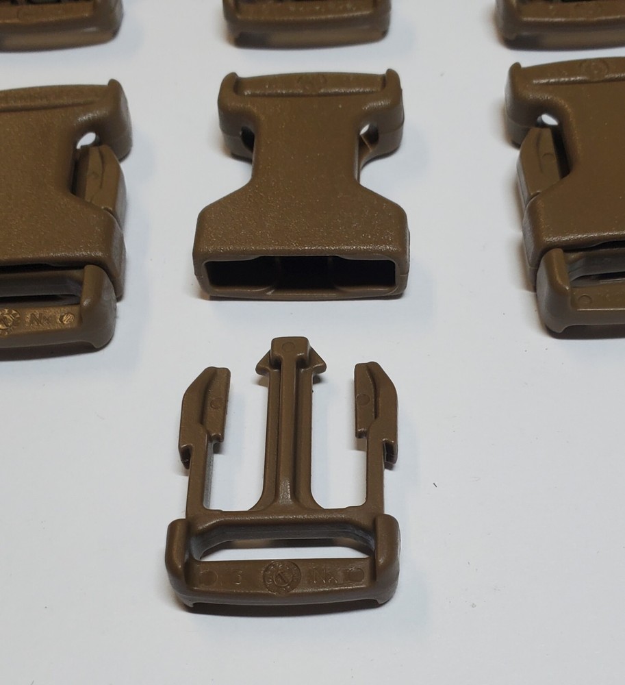 10) 3/4" PLASTIC STRAP BUCKLE SIDE RELEASE CLIPS WEBBING RUCKSACK COYOTE BROWN