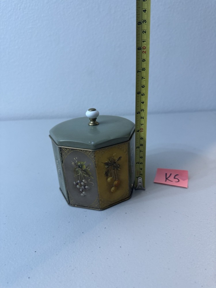 Old octagon shaped Removable Top Metal Tin