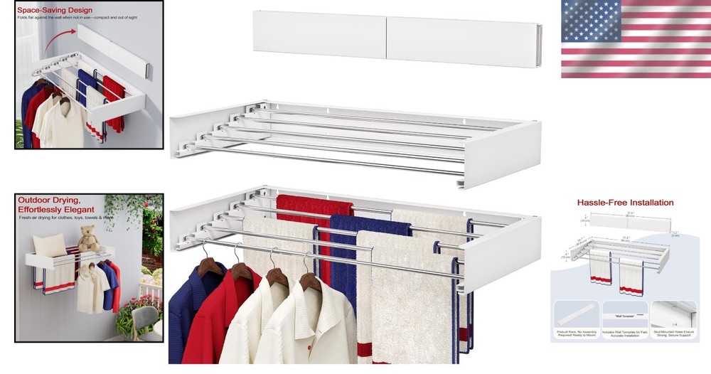 Space-Saving 31.5" Wall Mounted Drying Rack - Stylish Foldable Laundry Solution