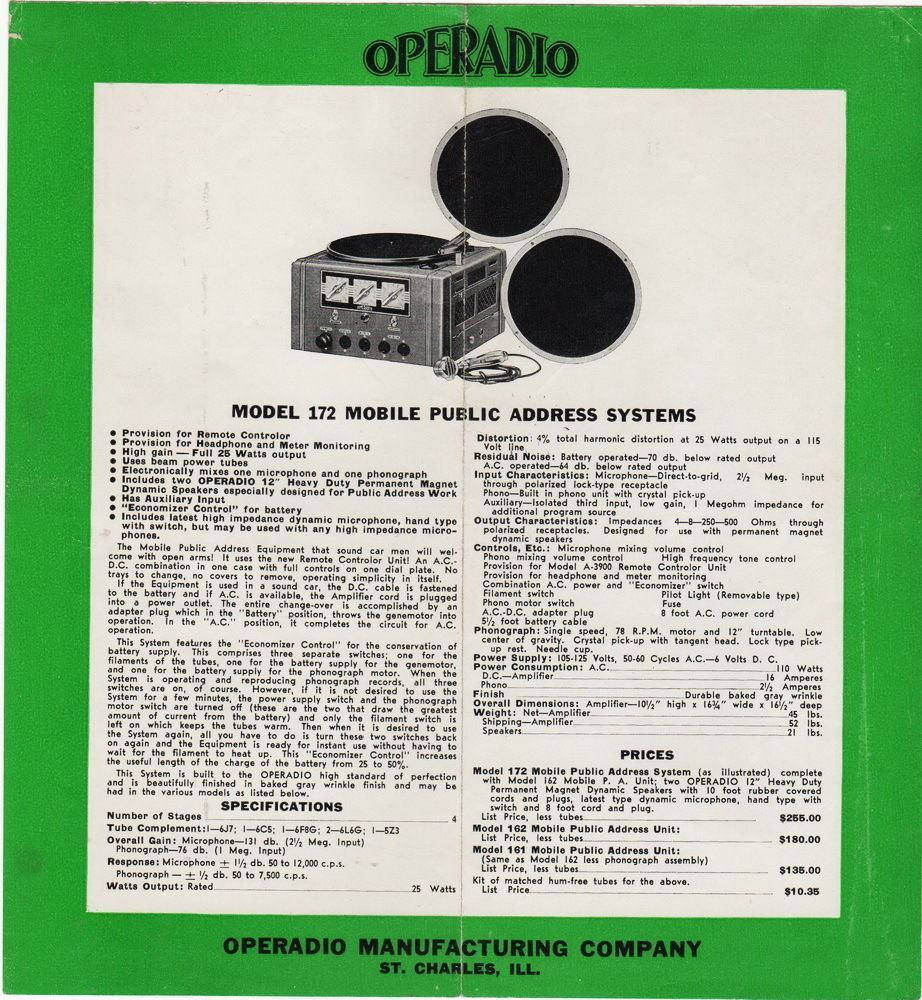 Operadio Unit Matched Sound Equipment Brochure 1938, First Remote Control Unit